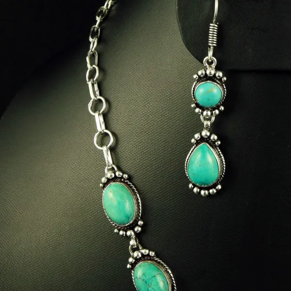 Natural Turquoise Silver Plated Handmade Necklace With Stud Earring — photo 3