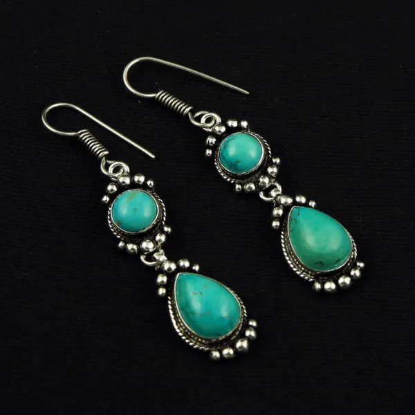 Natural Turquoise Silver Plated Handmade Necklace With Stud Earring — photo 4