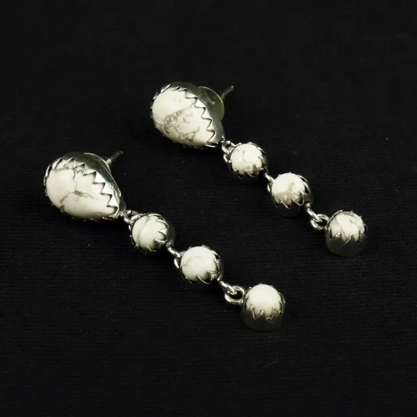 Natural Howlite Sterling Silver Plated Handmade Stud Earring — photo 2