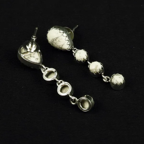 Natural Howlite Sterling Silver Plated Handmade Stud Earring — photo 3