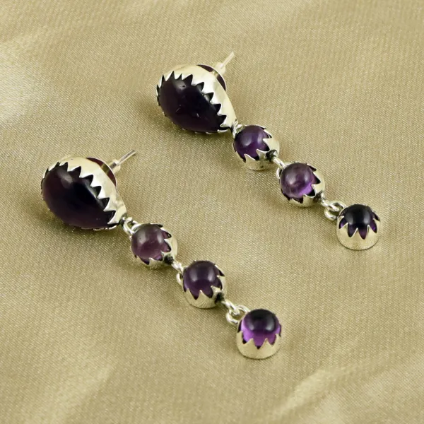 Natural Amethyst Sterling Silver Plated Handmade Stud Earring — photo 2