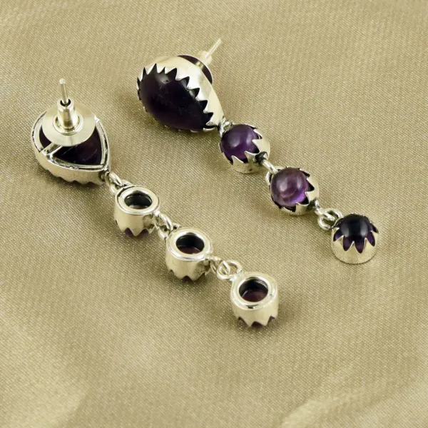 Natural Amethyst Sterling Silver Plated Handmade Stud Earring — photo 3