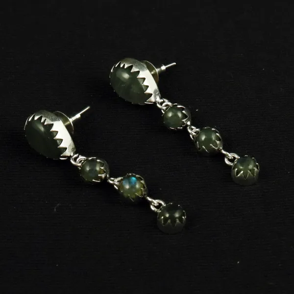 Natural Labradorite Sterling Silver Plated Handmade Stud Earring — photo 2