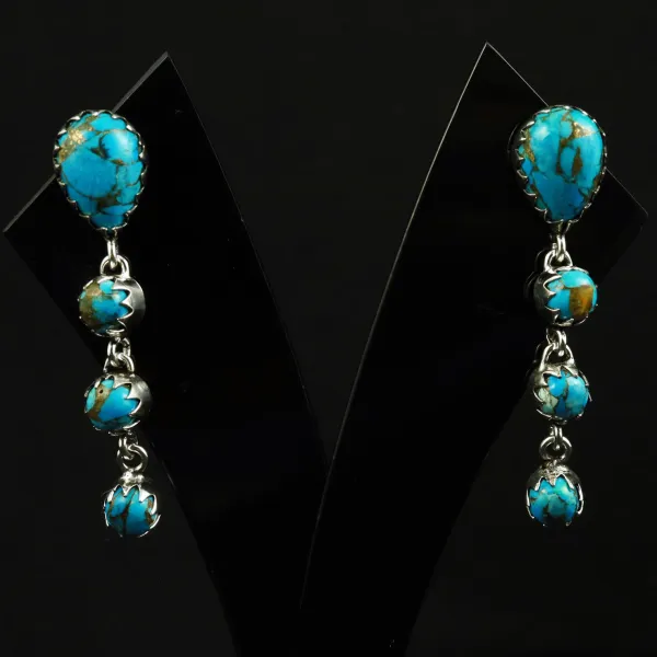 Natural Kingman Turquoise Sterling Silver Plated Handmade Stud Earring — photo 1