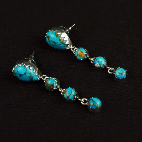 Natural Kingman Turquoise Sterling Silver Plated Handmade Stud Earring — photo 2