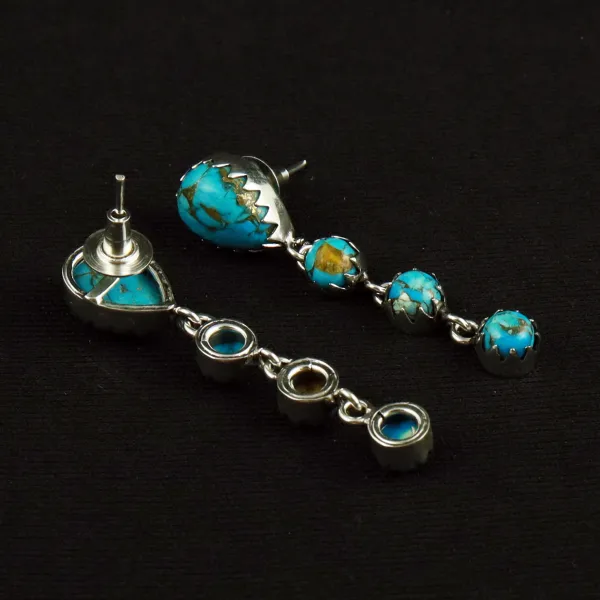 Natural Kingman Turquoise Sterling Silver Plated Handmade Stud Earring — photo 3