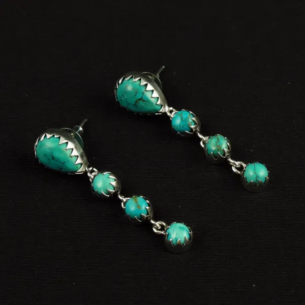 Natural Turquoise Sterling Silver Plated Handmade Stud Earring — photo 2