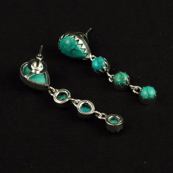 Natural Turquoise Sterling Silver Plated Handmade Stud Earring — photo 3