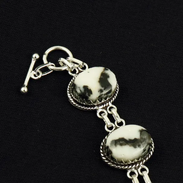 Natural Zebra Jasper Sterling Silver Plated Handmade Bracelet — photo 3