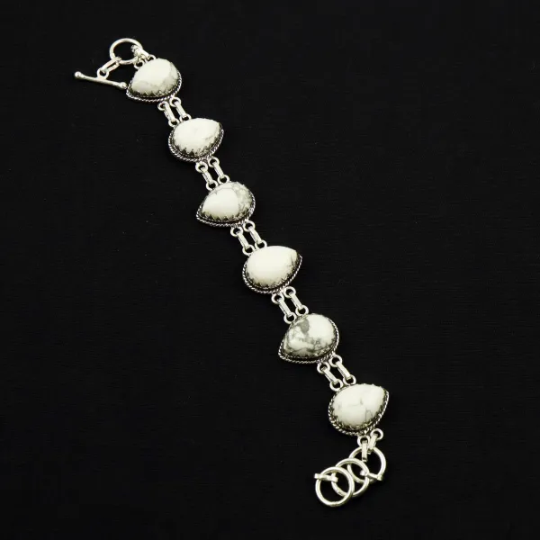 Natural Howlite Sterling Silver Plated Handmade Bracelet — photo 1