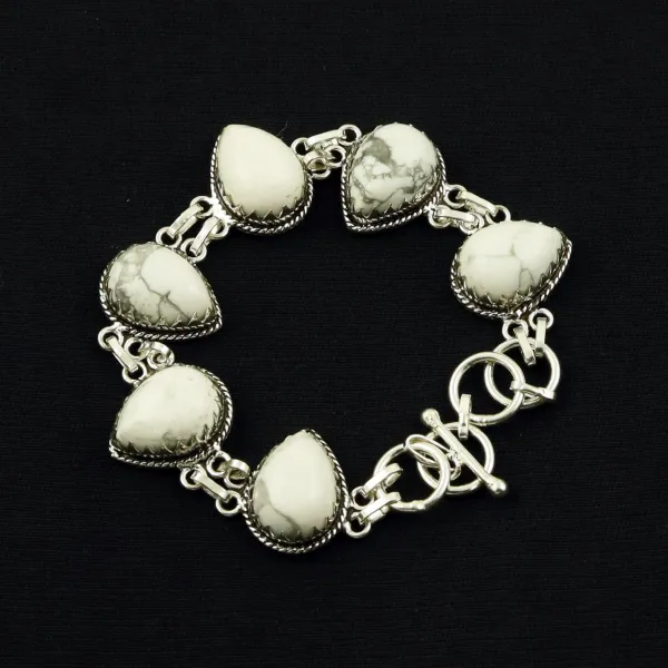 Natural Howlite Sterling Silver Plated Handmade Bracelet — photo 4
