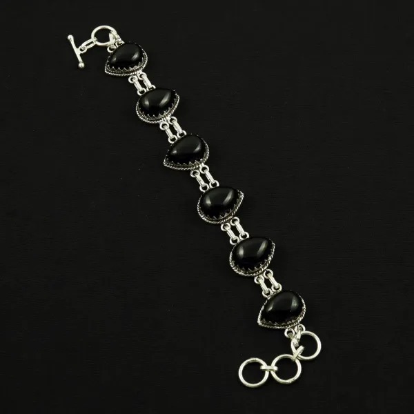 Natural Black Onyx Sterling Silver Plated Handmade Bracelet — photo 1
