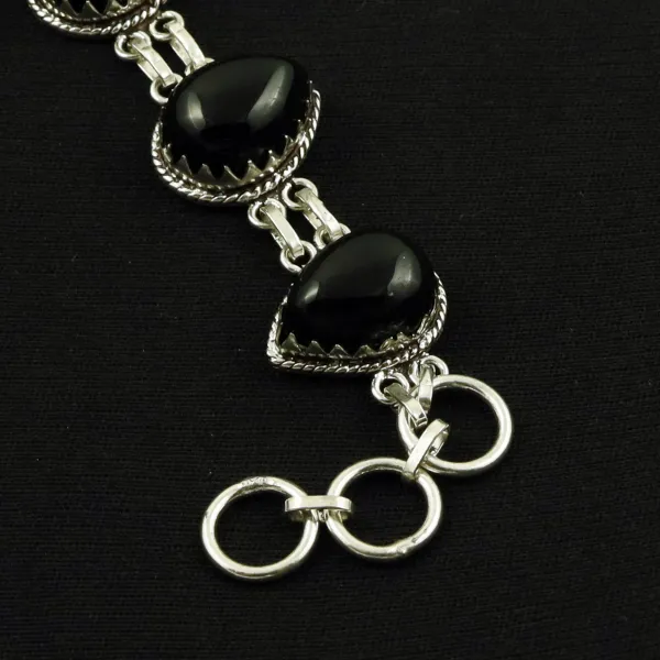 Natural Black Onyx Sterling Silver Plated Handmade Bracelet — photo 2