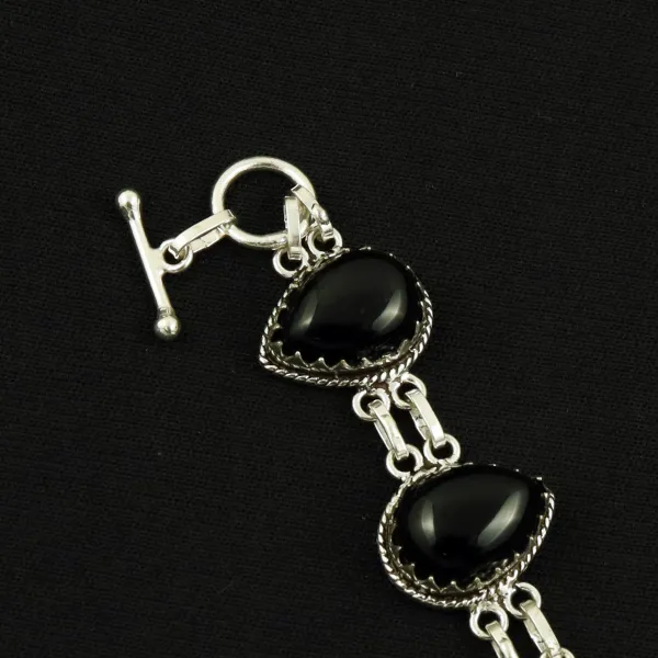 Natural Black Onyx Sterling Silver Plated Handmade Bracelet — photo 3