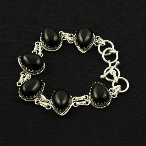 Natural Black Onyx Sterling Silver Plated Handmade Bracelet — photo 4