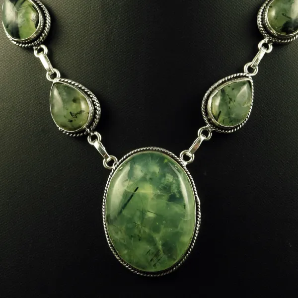 Natural Prehnite Sterling Silver Plated Handmade Necklace — photo 2