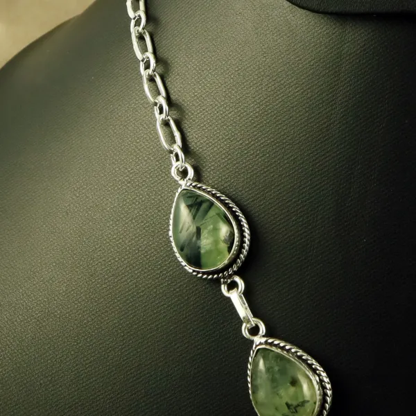 Natural Prehnite Sterling Silver Plated Handmade Necklace — photo 3