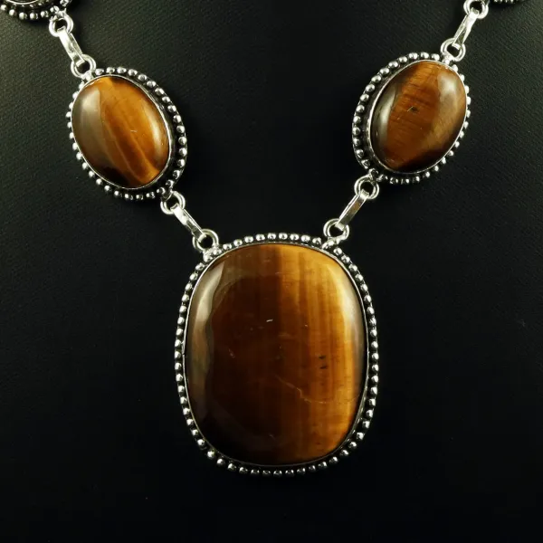 Natural Tiger Eye Sterling Silver Plated Handmade Necklace — photo 2