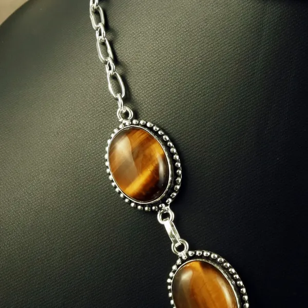 Natural Tiger Eye Sterling Silver Plated Handmade Necklace — photo 3