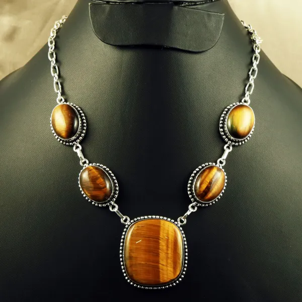 Natural Tiger Eye Sterling Silver Plated Handmade Necklace — photo 1