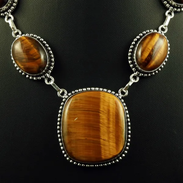 Natural Tiger Eye Sterling Silver Plated Handmade Necklace — photo 2