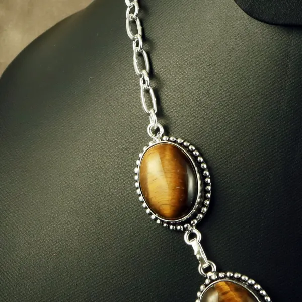 Natural Tiger Eye Sterling Silver Plated Handmade Necklace — photo 3