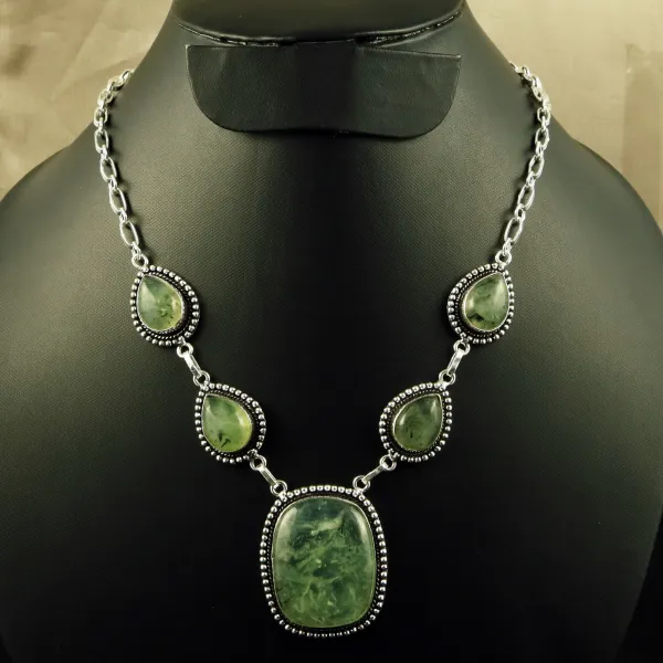 Natural Prehnite Sterling Silver Plated Handmade Necklace — photo 1