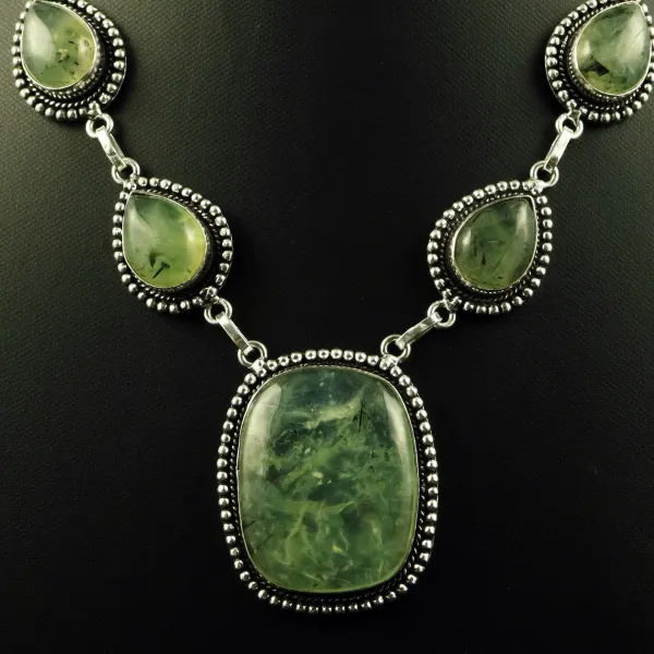 Natural Prehnite Sterling Silver Plated Handmade Necklace — photo 2