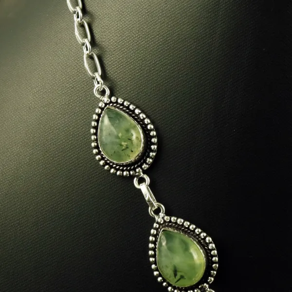 Natural Prehnite Sterling Silver Plated Handmade Necklace — photo 3