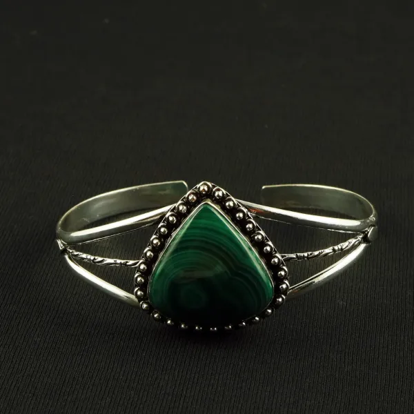 Natural Malachite Sterling Silver Plated Handmade Cuff Bangle — photo 1