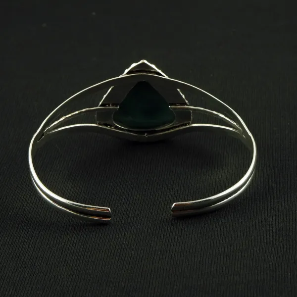 Natural Malachite Sterling Silver Plated Handmade Cuff Bangle — photo 3