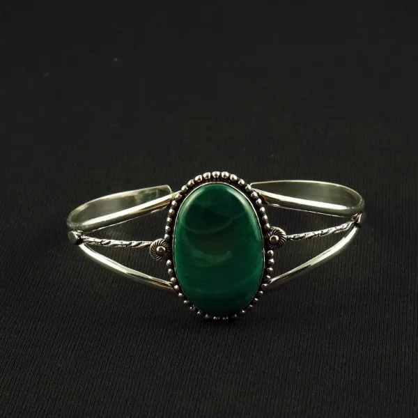 Natural Malachite Sterling Silver Plated Handmade Cuff Bangle — photo 1