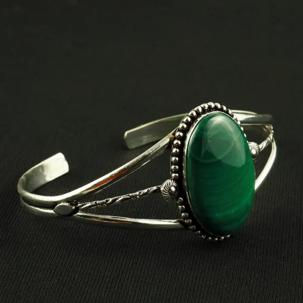 Natural Malachite Sterling Silver Plated Handmade Cuff Bangle — photo 2