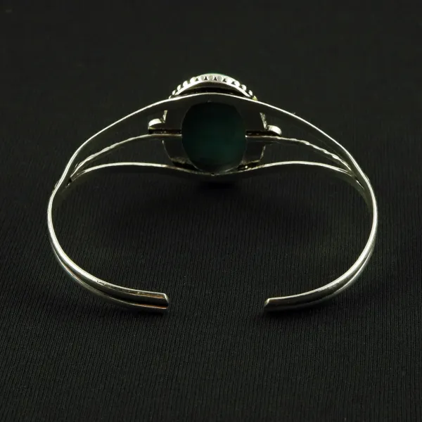 Natural Malachite Sterling Silver Plated Handmade Cuff Bangle — photo 3
