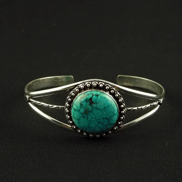 Natural Turquoise Sterling Silver Plated Handmade Cuff Bangle — photo 1