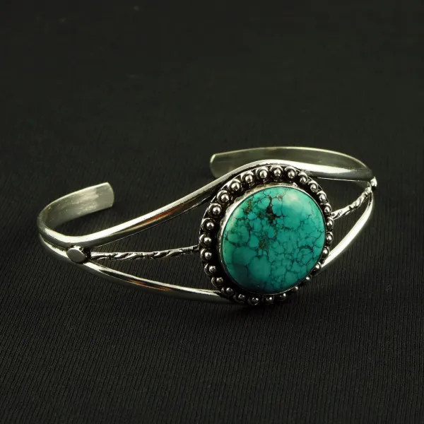 Natural Turquoise Sterling Silver Plated Handmade Cuff Bangle — photo 2