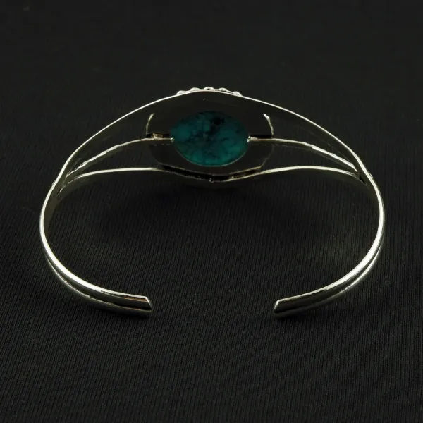Natural Turquoise Sterling Silver Plated Handmade Cuff Bangle — photo 3