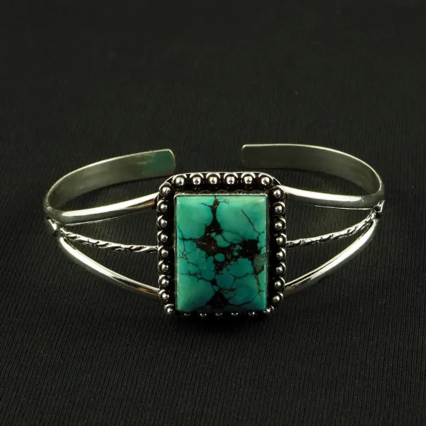 Natural Turquoise Sterling Silver Plated Handmade Cuff Bangle — photo 1