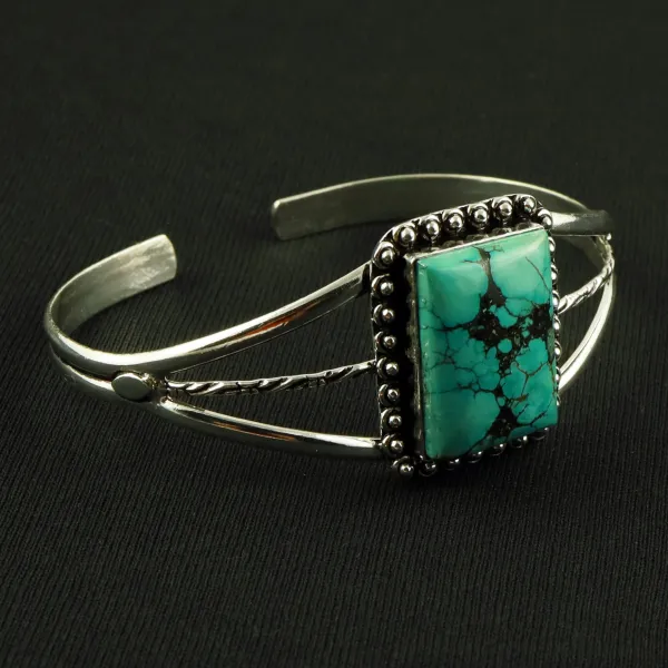 Natural Turquoise Sterling Silver Plated Handmade Cuff Bangle — photo 2