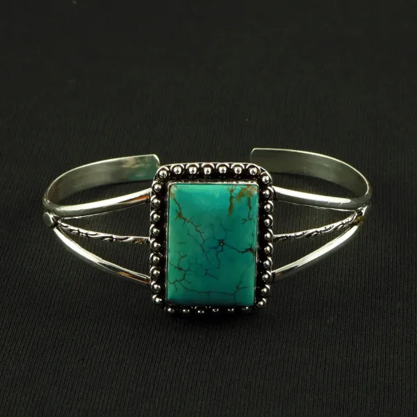 Natural Turquoise Sterling Silver Plated Handmade Cuff Bangle — photo 1