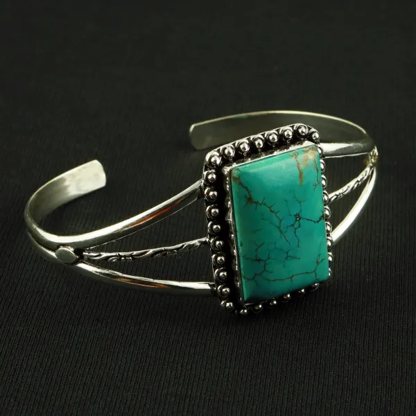 Natural Turquoise Sterling Silver Plated Handmade Cuff Bangle — photo 2
