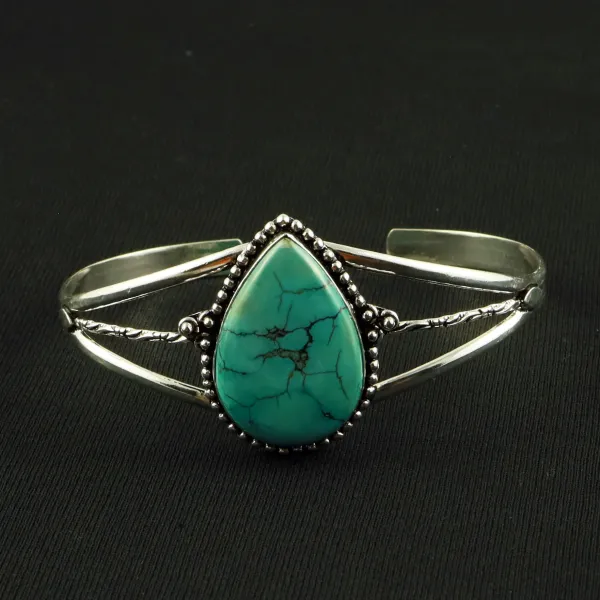 Natural Turquoise Sterling Silver Plated Handmade Cuff Bangle — photo 1