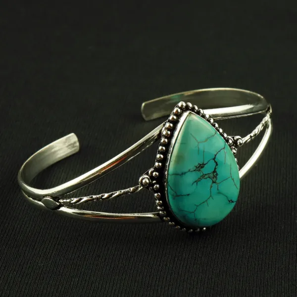 Natural Turquoise Sterling Silver Plated Handmade Cuff Bangle — photo 2