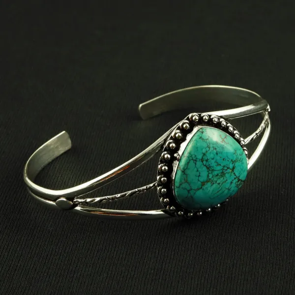 Natural Turquoise Sterling Silver Plated Handmade Cuff Bangle — photo 2