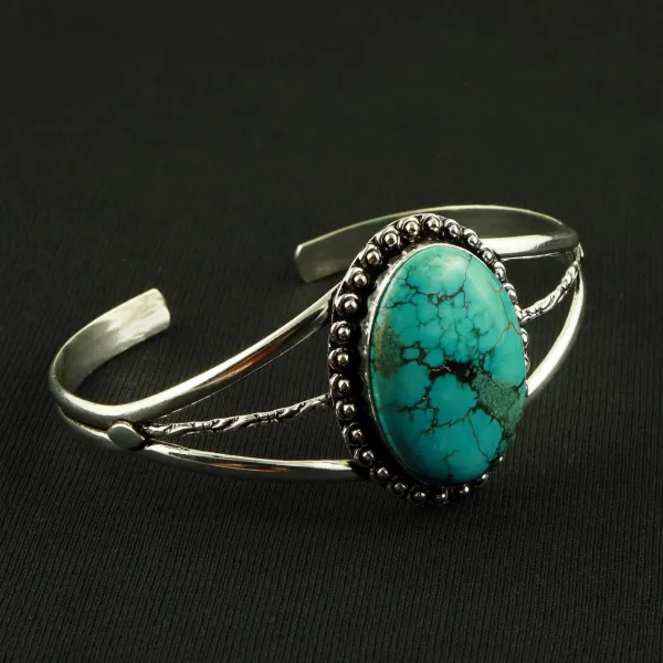 Natural Turquoise Sterling Silver Plated Handmade Cuff Bangle — photo 2