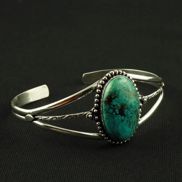 Natural Turquoise Sterling Silver Plated Handmade Cuff Bangle — photo 2