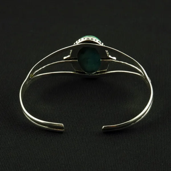 Natural Turquoise Sterling Silver Plated Handmade Cuff Bangle — photo 3