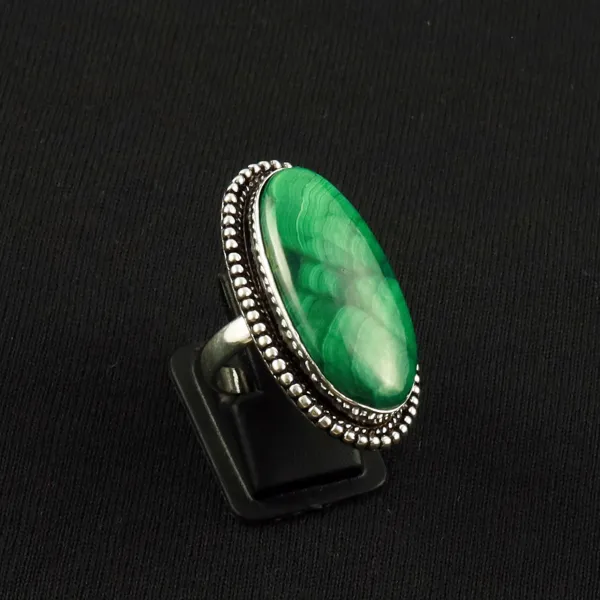 Natural Malachite Sterling Silver Plated Handmade Ring - Size 6.5 — photo 1
