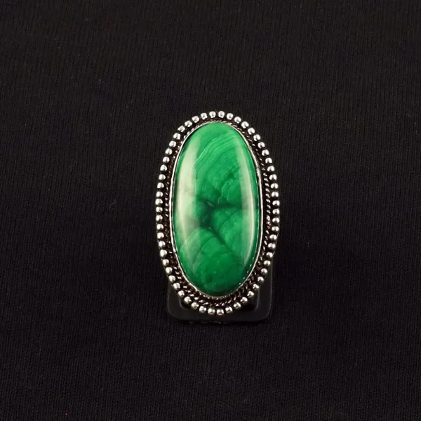 Natural Malachite Sterling Silver Plated Handmade Ring - Size 6.5 — photo 2