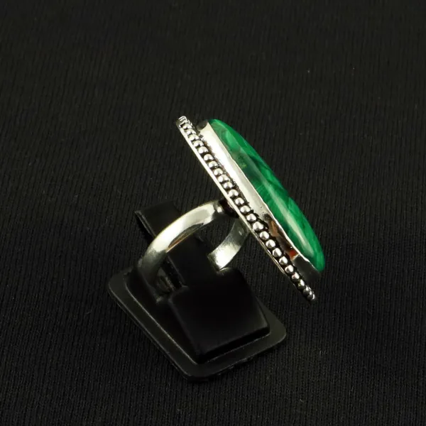 Natural Malachite Sterling Silver Plated Handmade Ring - Size 6.5 — photo 3